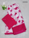 Georgette Flowers Stripes White Pink