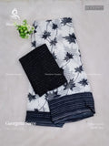 Georgette Flowers Stripes White Black