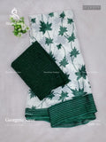 Georgette Flowers Stripes White Dark Green