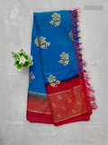 Georgette Flowers Checks Rama Blue Red