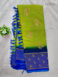 Georgette Flowers Checks Elachi Green Ink Blue