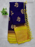Georgette Flowers Checks Dark Violet Yellow