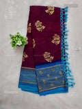 Georgette Flowers Checks Magenta Rama Blue