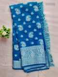 Georgette Mango Flower Rama Blue Silver