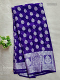Georgette Mango Mango Flower Motif Dark Violet Silver