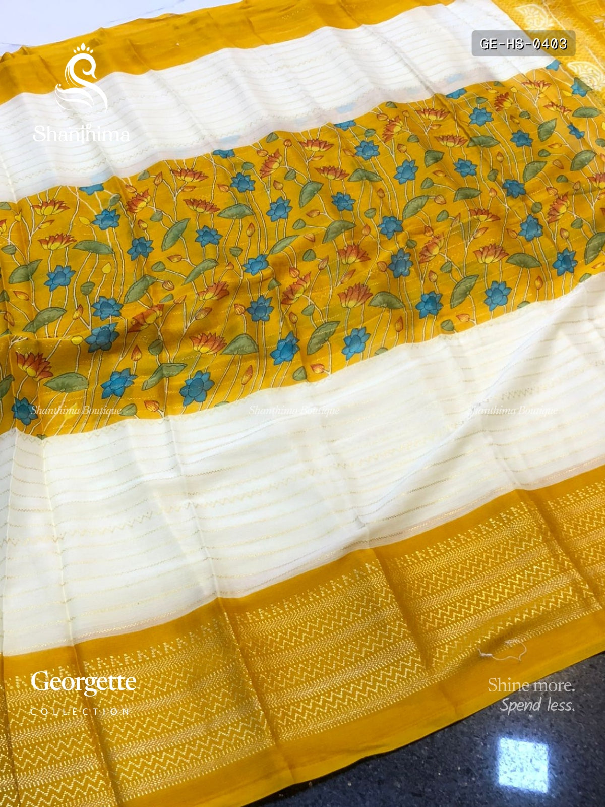 Georgette Horizontal Stripes Stripes White Yellow