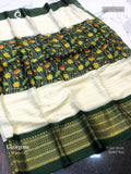 Georgette Horizontal Stripes Stripes White Dark Green