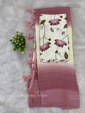 Georgette Horizontal Stripes Plain Border White Pink