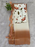 Georgette Horizontal Stripes Plain Border White Orange