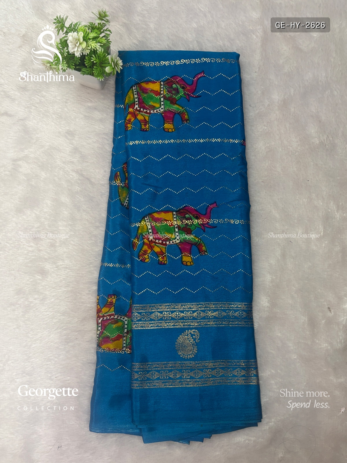 Georgette Horizontal Stripes Mango Flower Motif Rama Blue Rama Blue