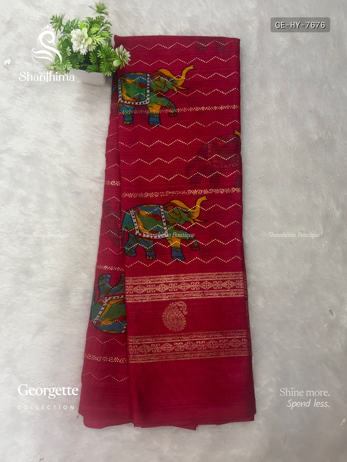 Georgette Horizontal Stripes Mango Flower Motif Dark Pink Dark Pink