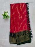 Georgette Leaf Stripes Rose Dark Green