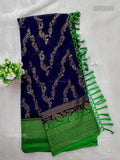 Georgette Leaf Stripes Dark Violet Parrot Green