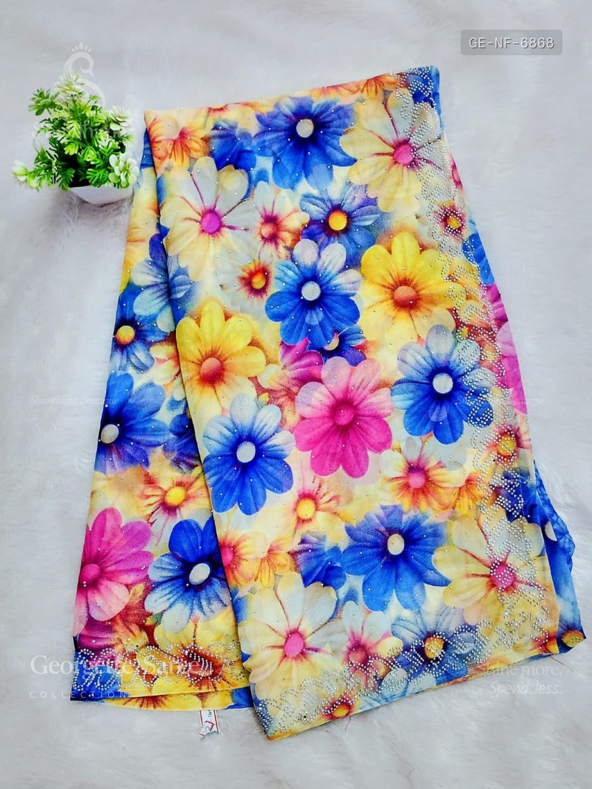 Georgette Stones Flower Multi Color Multi Color