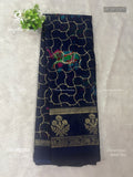 Georgette Elephant Mango Flower Motif Navy Blue Navy Blue