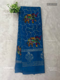 Georgette Elephant Mango Flower Motif Rama Blue Rama Blue