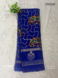 Georgette Elephant Mango Flower Motif Ink Blue Ink Blue