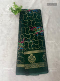 Georgette Elephant Mango Flower Motif Dark Green Dark Green