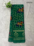 Georgette Elephant Mango Flower Motif Leaf Green Leaf Green