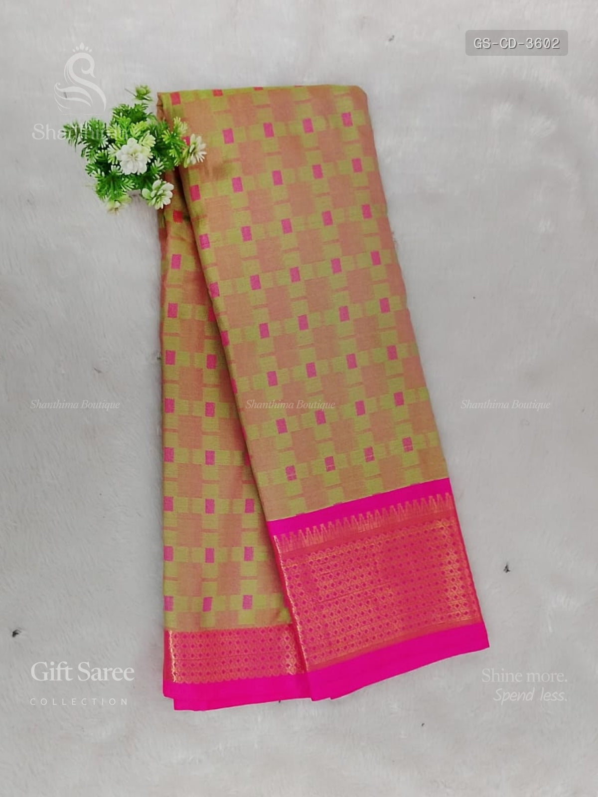 Gift Saree Checks Diamond Stone Peacock Dual Shade Green Pink