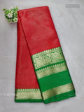 Gift Saree Horizontal Stripes Flower Red Green
