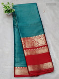 Gift Saree Horizontal Stripes Flower Peacock Green Red