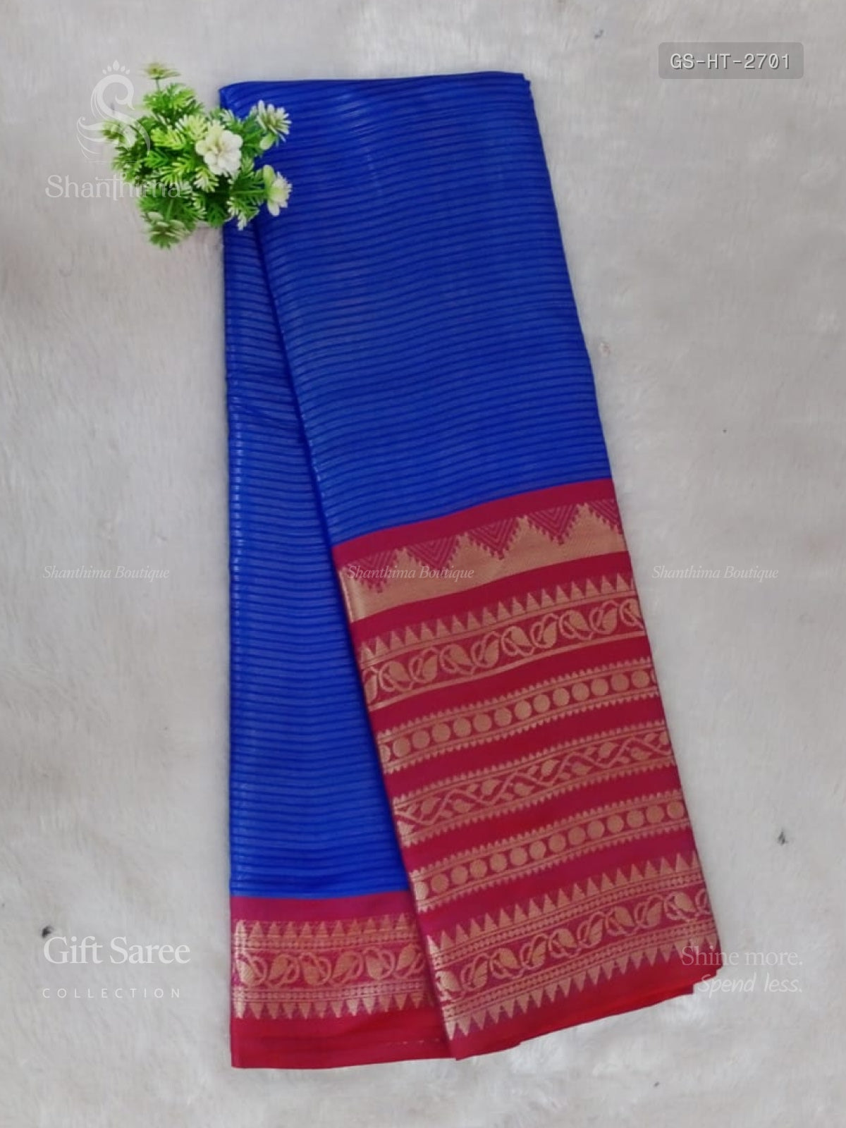 Gift Saree Horizontal Stripes Temple Chakra Peacock Temple Peacock Ink Blue Red
