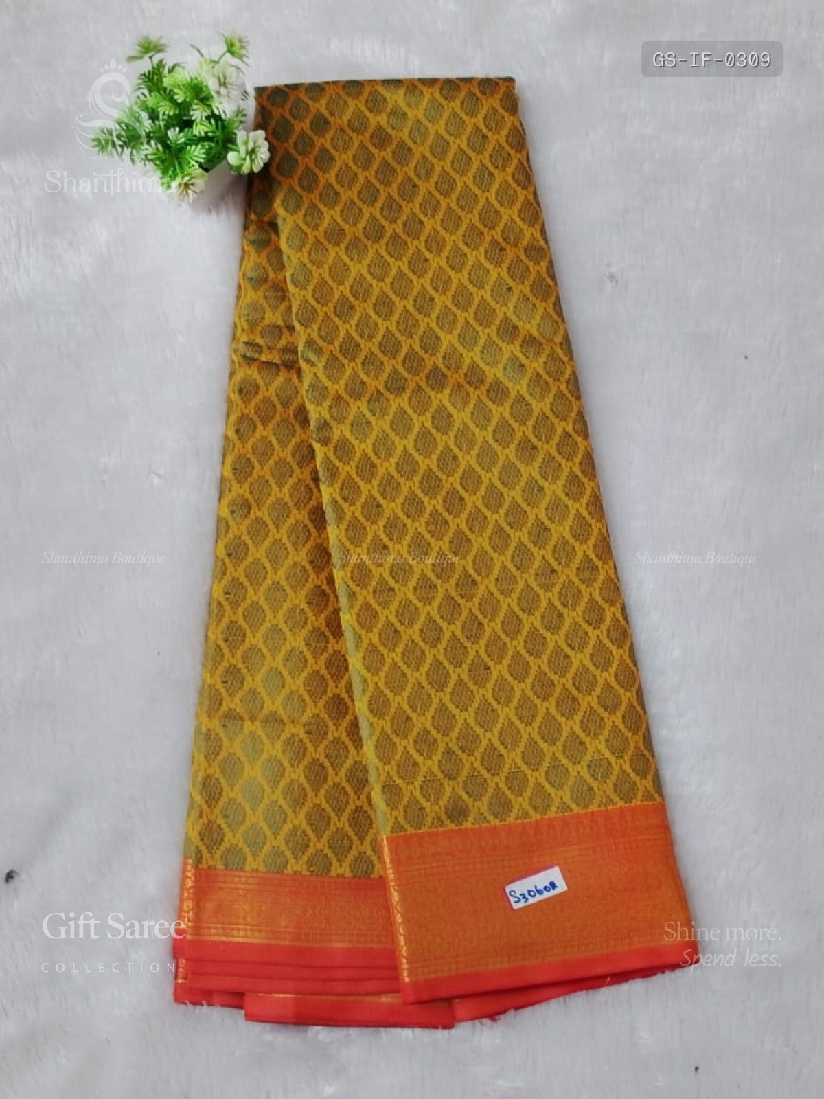 Gift Saree Leaf Flower Yellow Orange