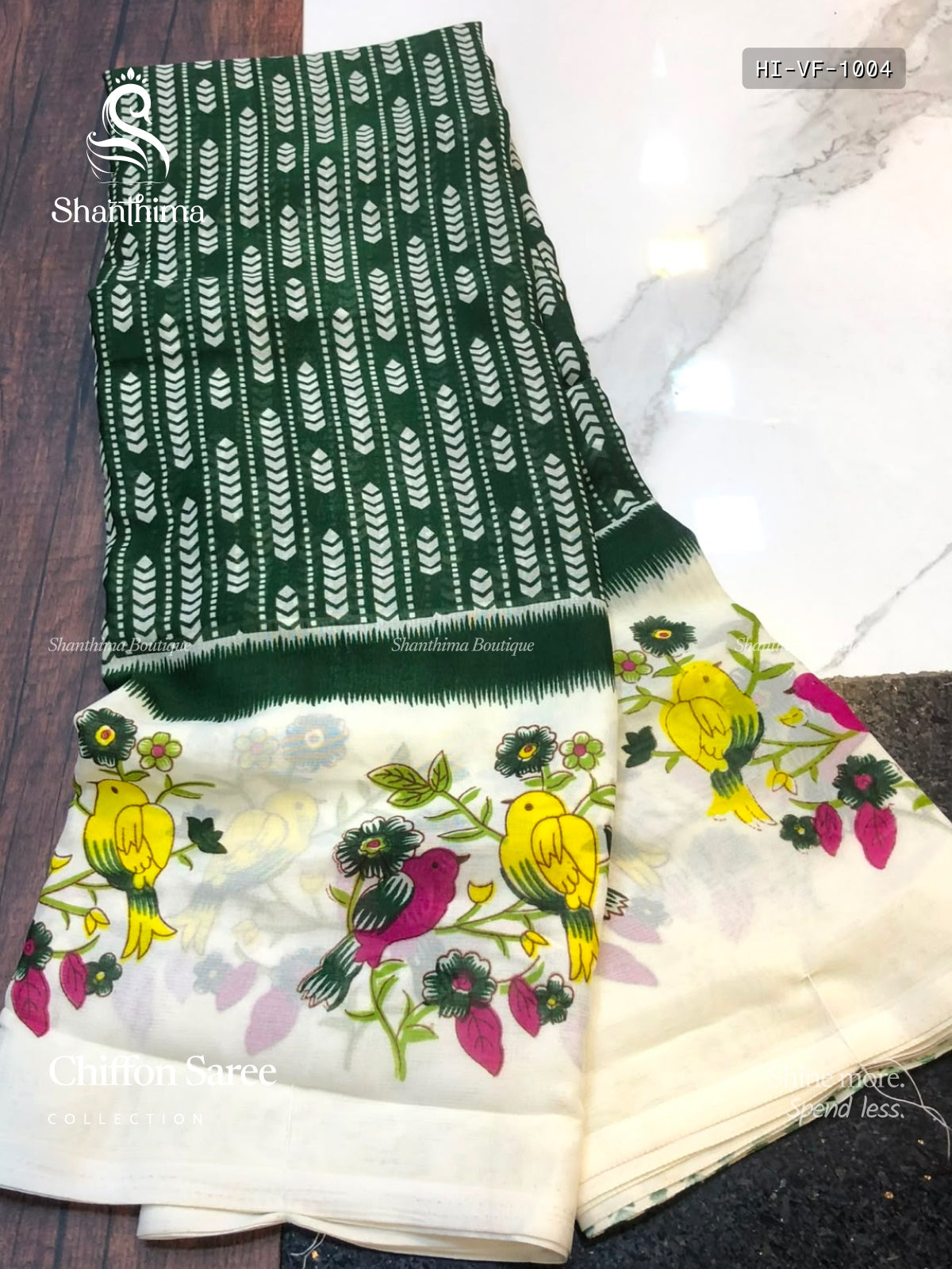 Chiffon Vertical Stripes Flower  Green White