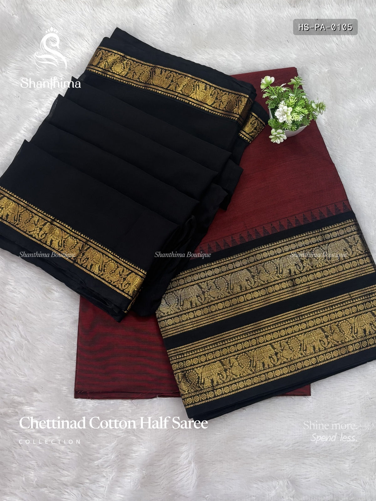 Chettinad Cotton Half Saree Plain Peacock Elephant Red Black