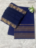 Chettinad Cotton Half Saree Plain Peacock Elephant Blue Gold