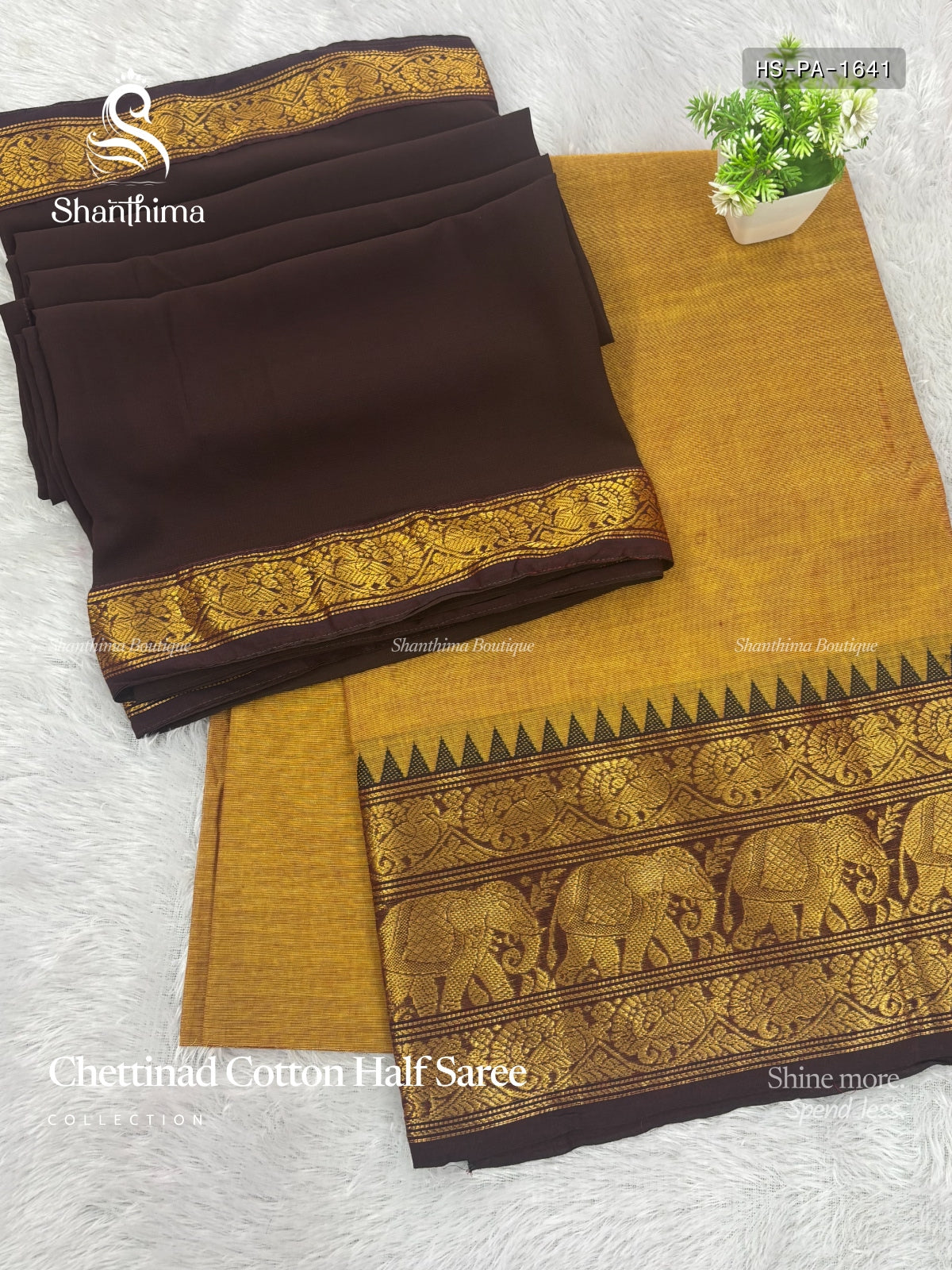 Chettinad Cotton Half Saree Plain Peacock Elephant Mustard Maroon