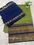 Chettinad Cotton Half Saree Plain Peacock Elephant Elachi Green Blue