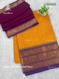 Chettinad Cotton Half Saree Plain Peacock Elephant Dual Shade Yellow Violet