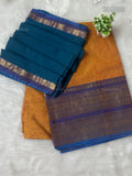 Chettinad Cotton Half Saree Plain Peacock Elephant Dual Shade Yellow Dual Shade Blue
