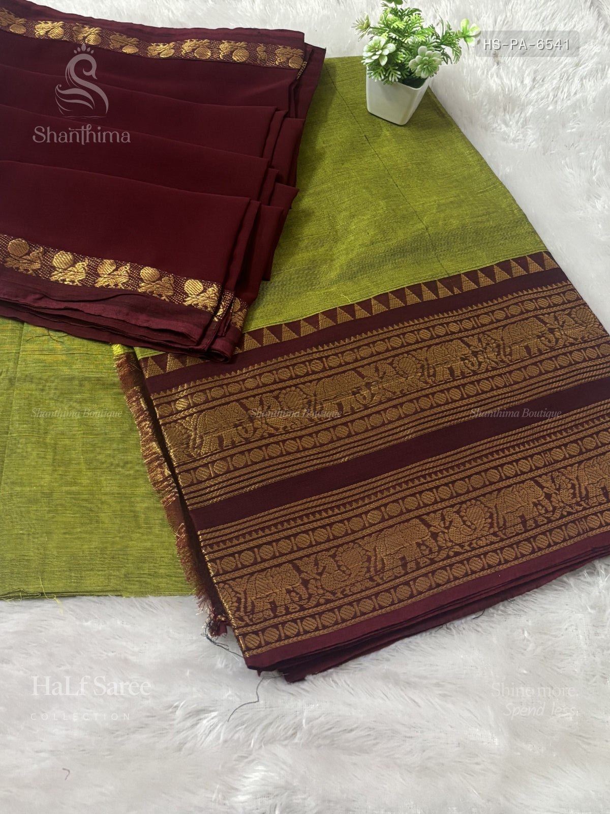 Chettinad Cotton Half Saree Plain Peacock Elephant Paasi Green Maroon