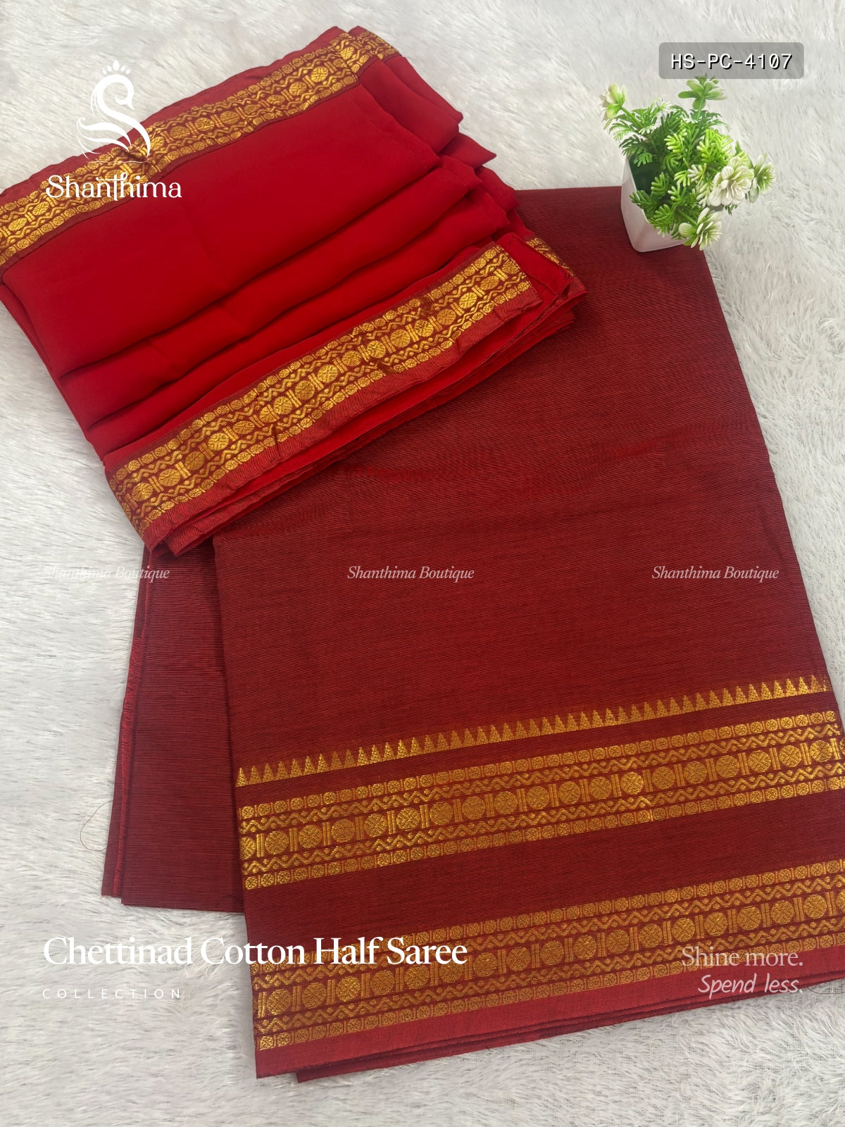 Chettinad Cotton Half Saree Plain Chakra Maroon Gold