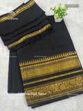 Chettinad Cotton Half Saree Plain Mango Flower Leaf Black Gold