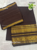 Chettinad Cotton Half Saree Plain Mango Flower Leaf Coffee Brown Gold