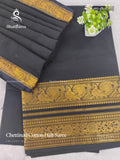 Chettinad Cotton Half Saree Plain Peacock Flower Black Gold