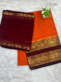 Chettinad Cotton Half Saree Plain Peacock Flower Orange Maroon