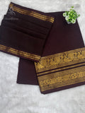 Chettinad Cotton Half Saree Plain Peacock Flower Coffee Brown Gold