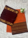 Chettinad Cotton Half Saree Plain Peacock Stripes Orange Maroon