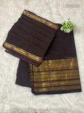 Chettinad Cotton Half Saree Plain Peacock Stripes Coffee Brown Gold
