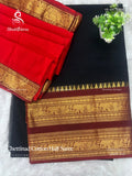 Chettinad Cotton Half Saree Plain Peacock Elephant Chakra Black Red