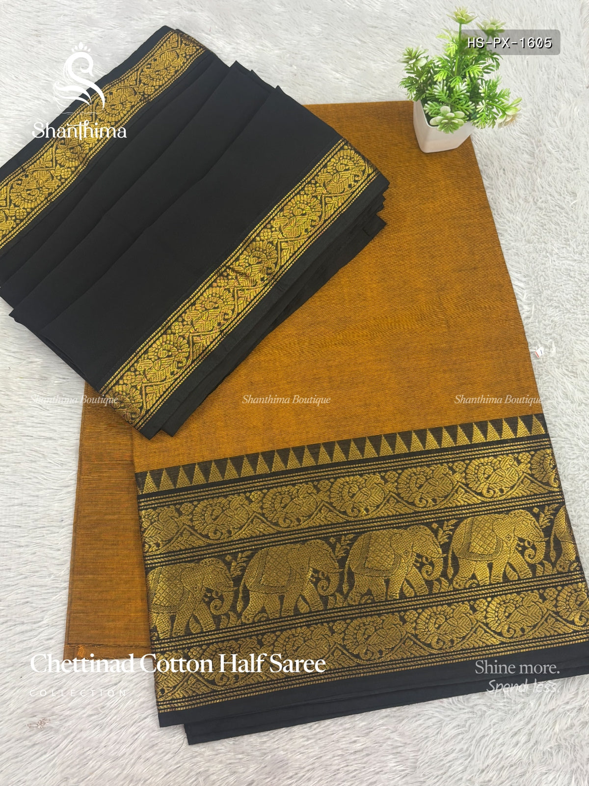 Chettinad Cotton Half Saree Plain Peacock Elephant Chakra Mustard Black