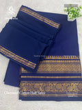 Chettinad Cotton Half Saree Plain Mango Flower Motif Blue Gold