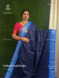 Veldhari Small Border Horizontal Stripes Flower Navy Blue Rama Blue
