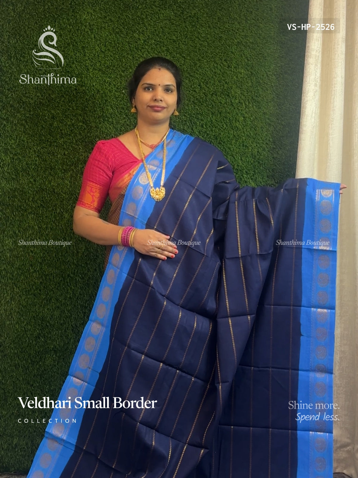 Veldhari Small Border Horizontal Stripes Flower Navy Blue Rama Blue