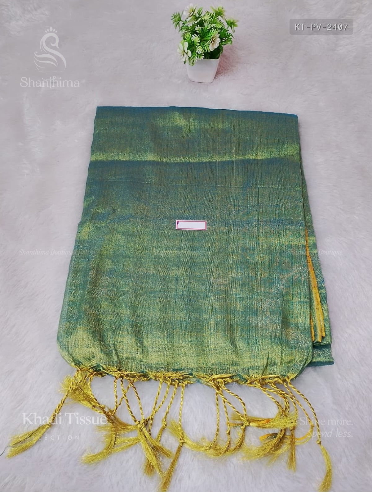 Raga Tissue Plain Plain Border Peacock Blue Gold